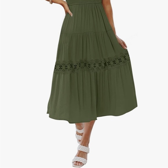 ZESICA Women Casual Crew Neck Flutter Sleeve Smocked High size small army green - Picture 2 of 9